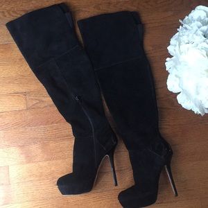Over the knee platform stiletto leather boots